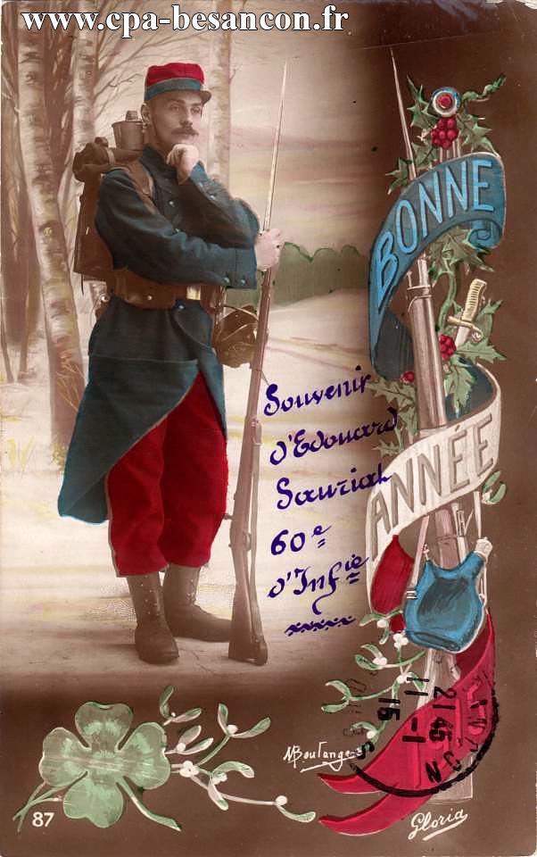 87 - BONNE ANNÉE 1915 - Souvenir d'Edouard Saurial 60e d'Infanterie